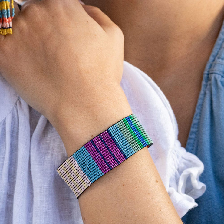 Kenzie Uniform Vertical Colorblock and Stripes Beaded Stretch Bracelet-St.Tropez