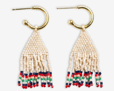 Leta Mini Gold  Hoop Solid Multi-stripe Fringe Earrings-St. Tropez