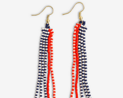 Melissa Speckled Border With Solid Middle Beaded Fringe Earrings-Poppy