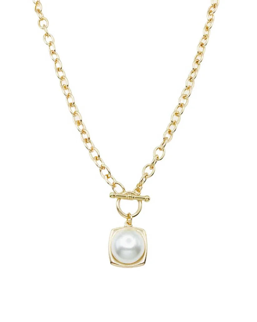 Gold Chain with Toggle and Circle Pearl 16"-18" Necklace