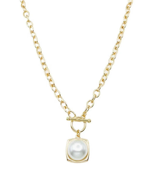 Gold Chain with Toggle and Circle Pearl 16"-18" Necklace