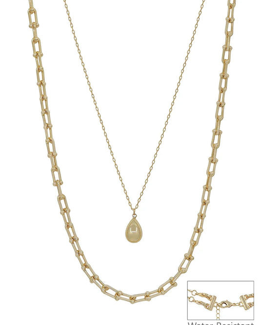 Water Resistant Thin Gold Chain with Gold Teardrop 16"-18" Necklace