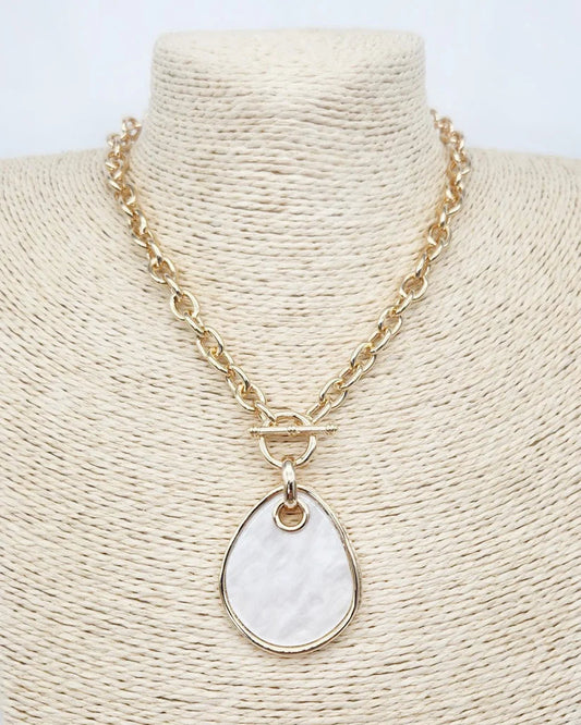 Gold Open Chain with Pearlized White Charm 16"-18" Necklace