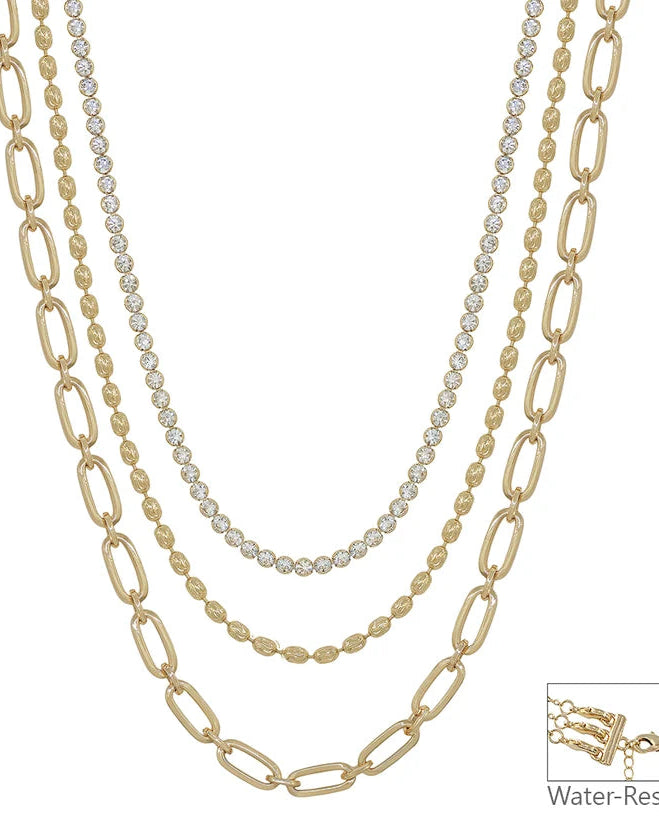 Water Resistant 3 Layered Multi Way Stone 16"-18" Necklace