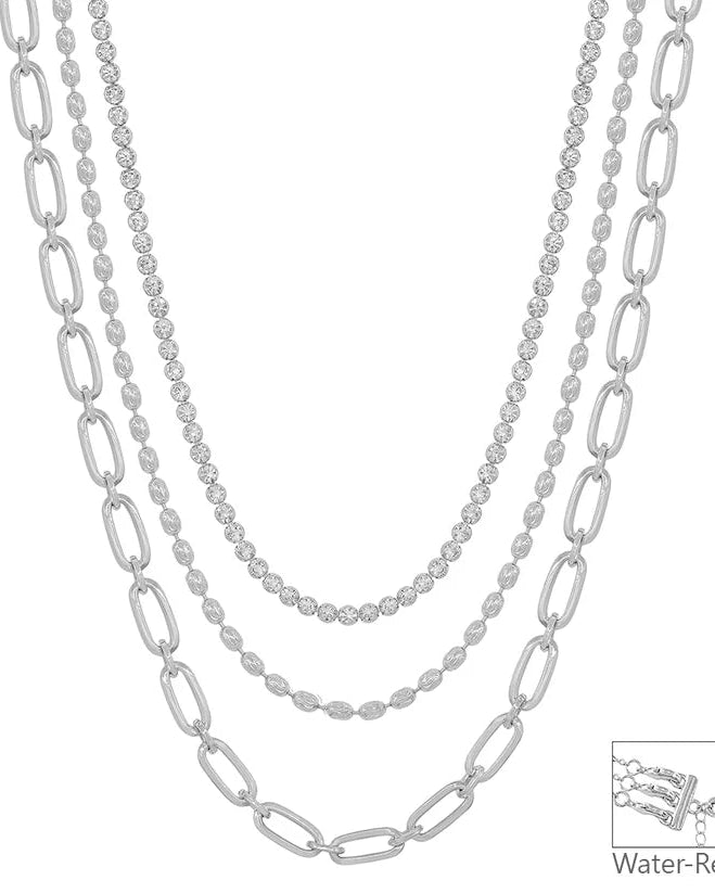 Water Resistant Silver 3 Layered Multi Way Stone 16"-18" Necklace