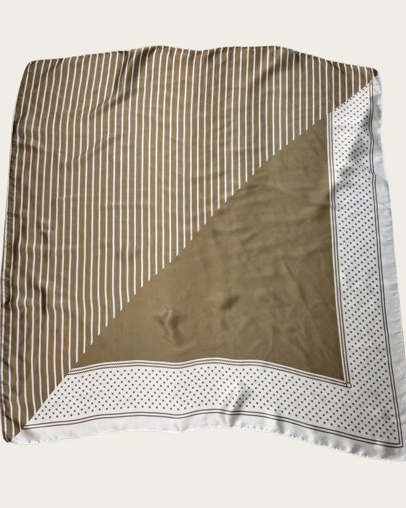 Polka dot & Striped Silk Scarf Olive