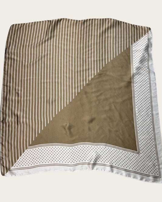 Polka dot & Striped Silk Scarf Olive