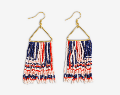 Paige Ascending Blocks Beaded Fringe Earrings-St.Tropez