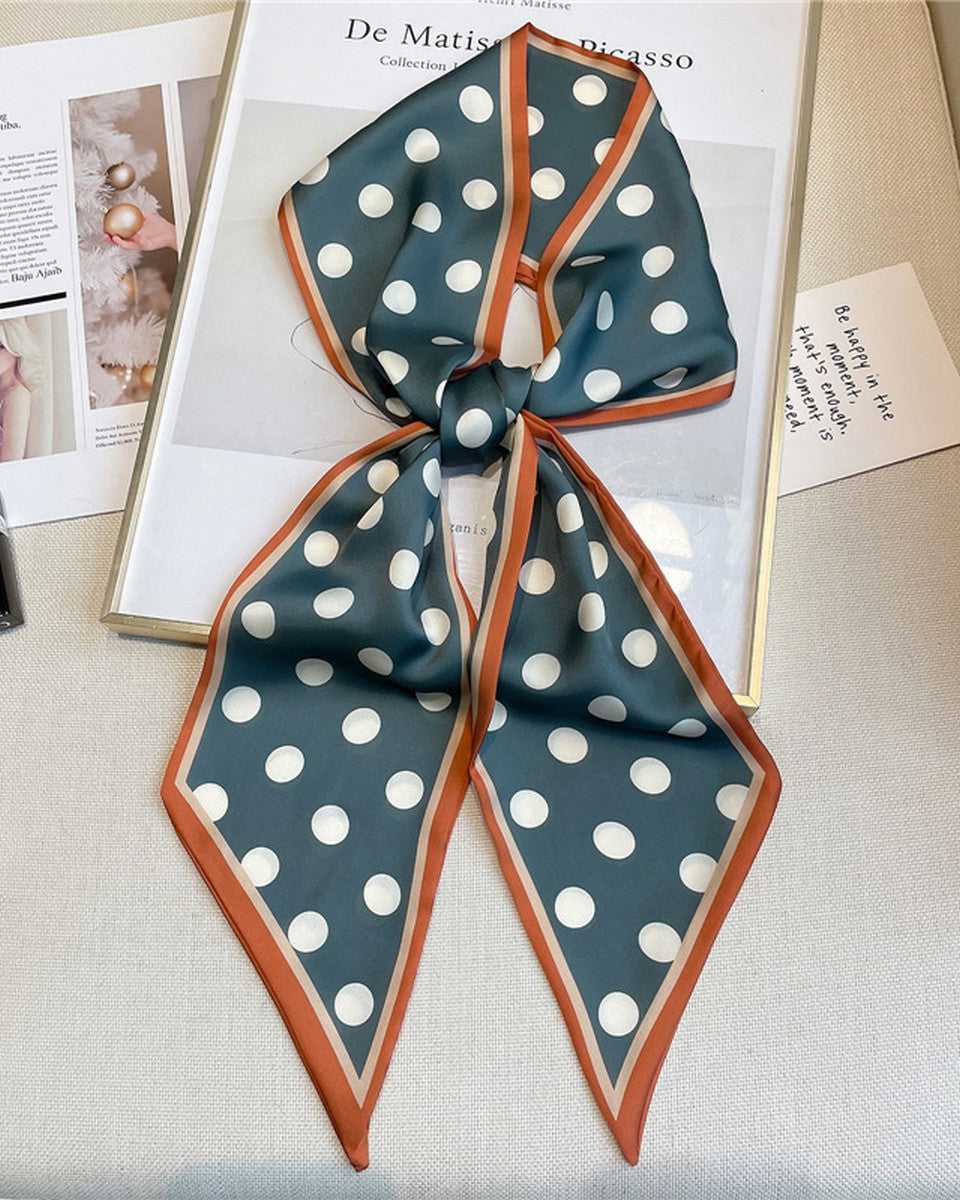 Polka Dot Simple Geometric Long Silk Head Scarf