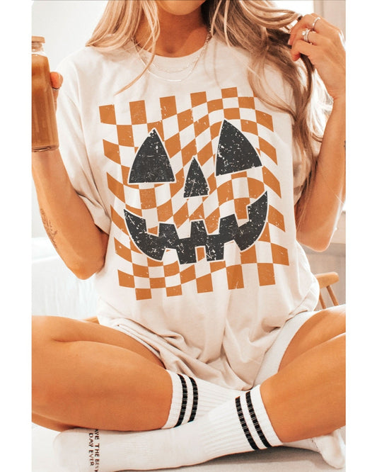Checker Pumpkin Face T-Shirt
