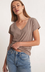 Modern V-Neck Tee- Heather Latte