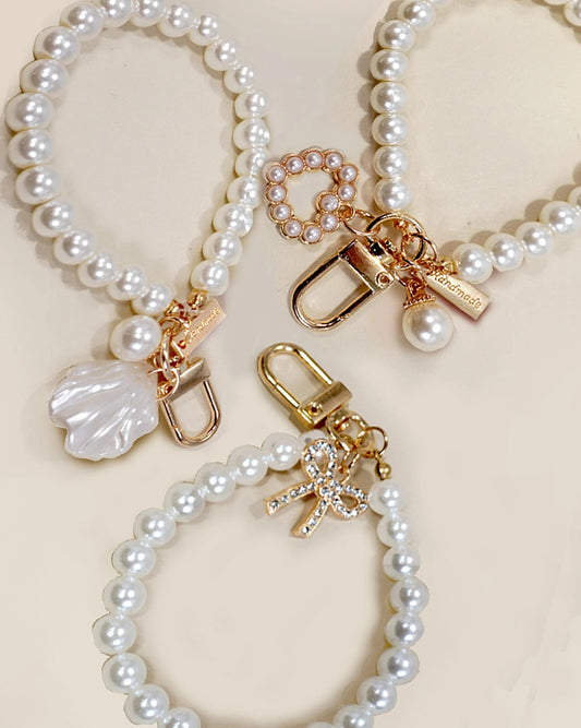 Pearl Bow Heart Seashell Bag Keychains