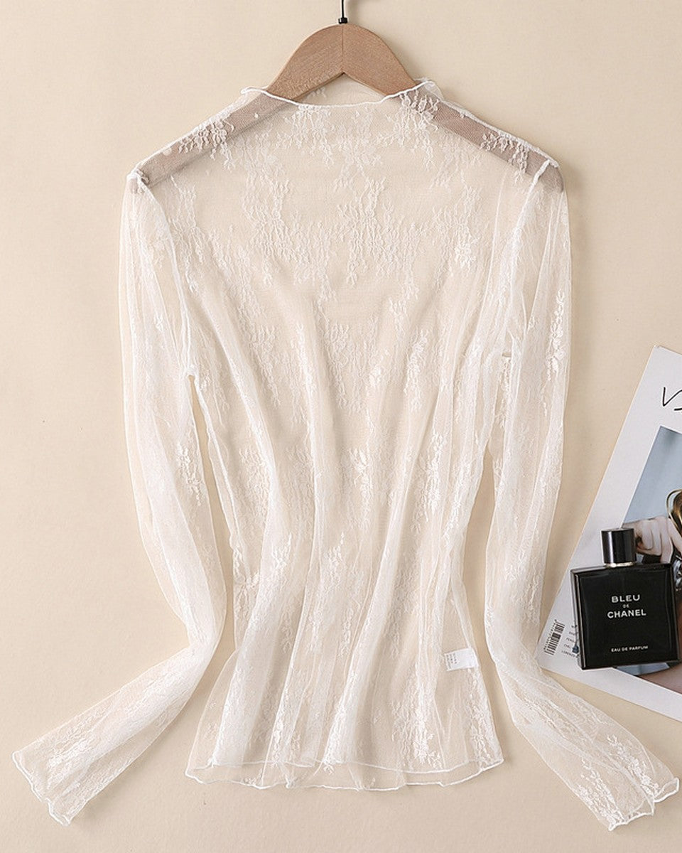 Mesh Blouse Long Sleeve Lace Top