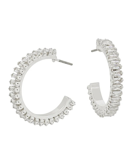 Silver Hoop with Baguette Earrings