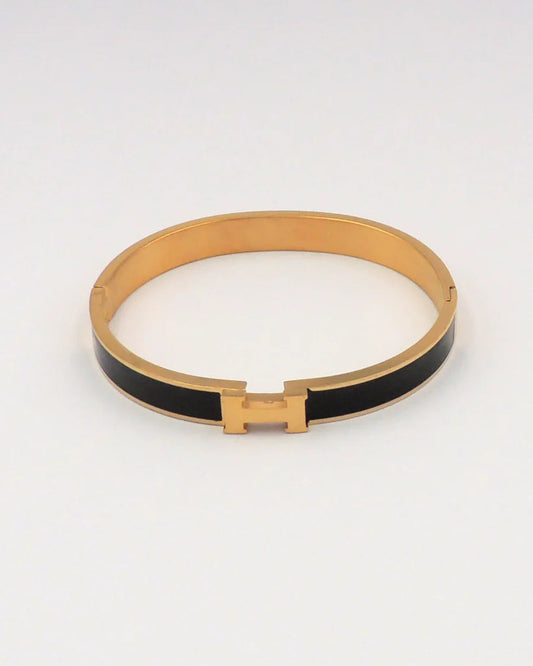 Stainless Steel Gold H- Black  Bracelet
