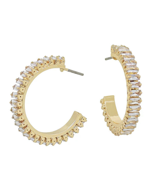 Gold Hoop with Baguette Earrings