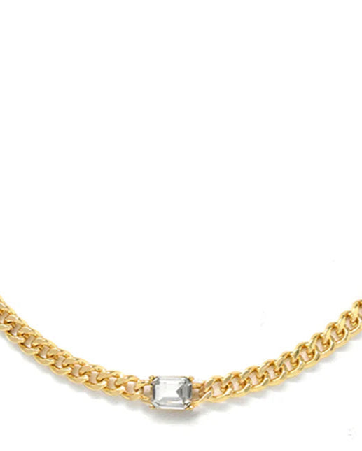 Gold Tight Link Chain with Crystal