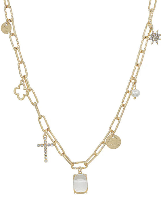 Gold Chain with Crystal Charm Necklace