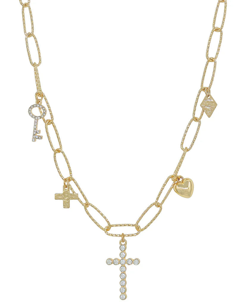 Gold Chain Charm Necklace with Cross