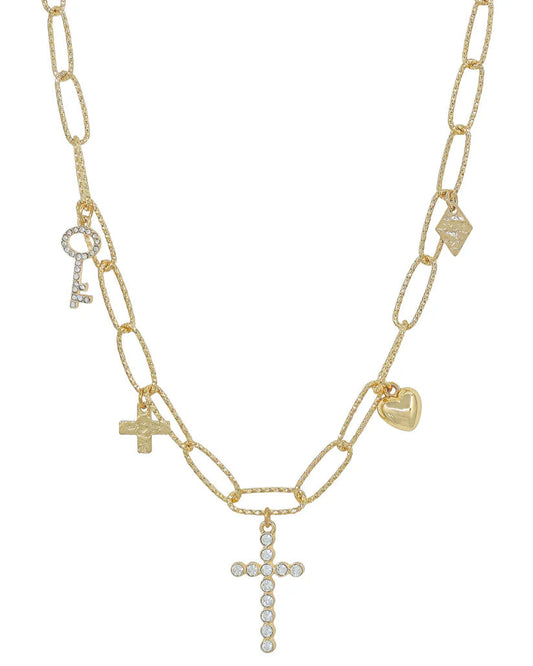 Gold Chain Charm Necklace with Cross