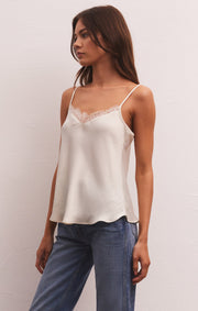 Perla Lace Trim Tank-Sandstone