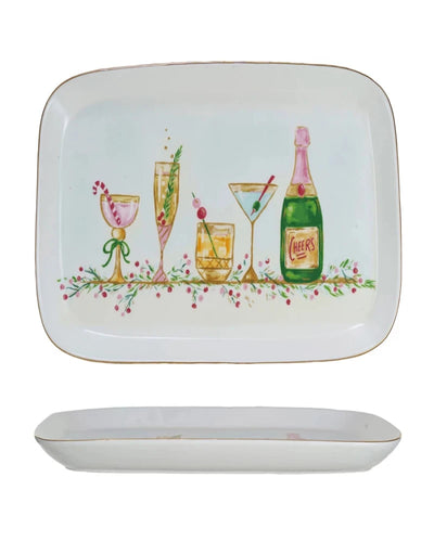 Stoneware Platter w/ Holiday Cocktails