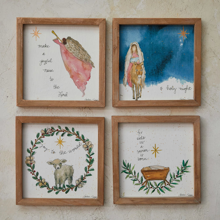 Wood Framed Mary, Jesus, Lamb, Shepard