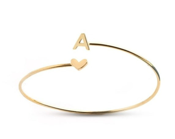 Gold Initial Bangle Bracelet