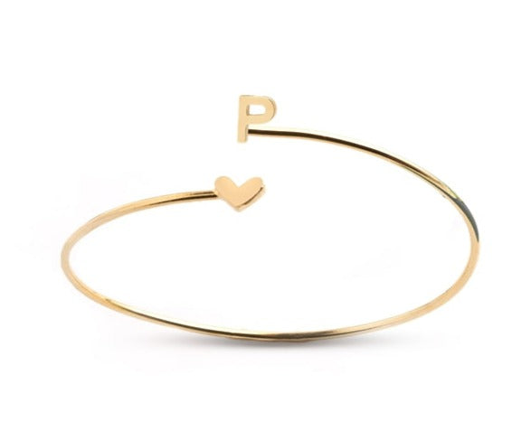 Gold Initial Bangle Bracelet