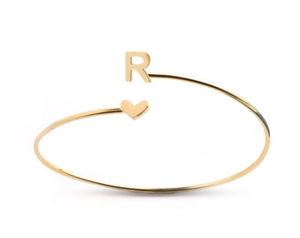 Gold Initial Bangle Bracelet