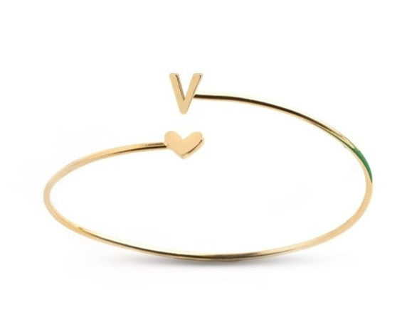 Gold Initial Bangle Bracelet