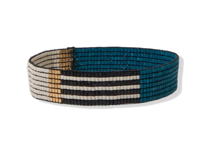 Alex Color Block Striped Beaded Stretch Bracelet Peacock