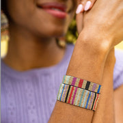 Kenzie Vertical Stripes Beaded Stretch Bracelet Gold Multicolor
