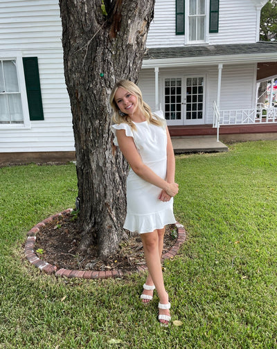 White Ruffle Cap Sleeve Dress